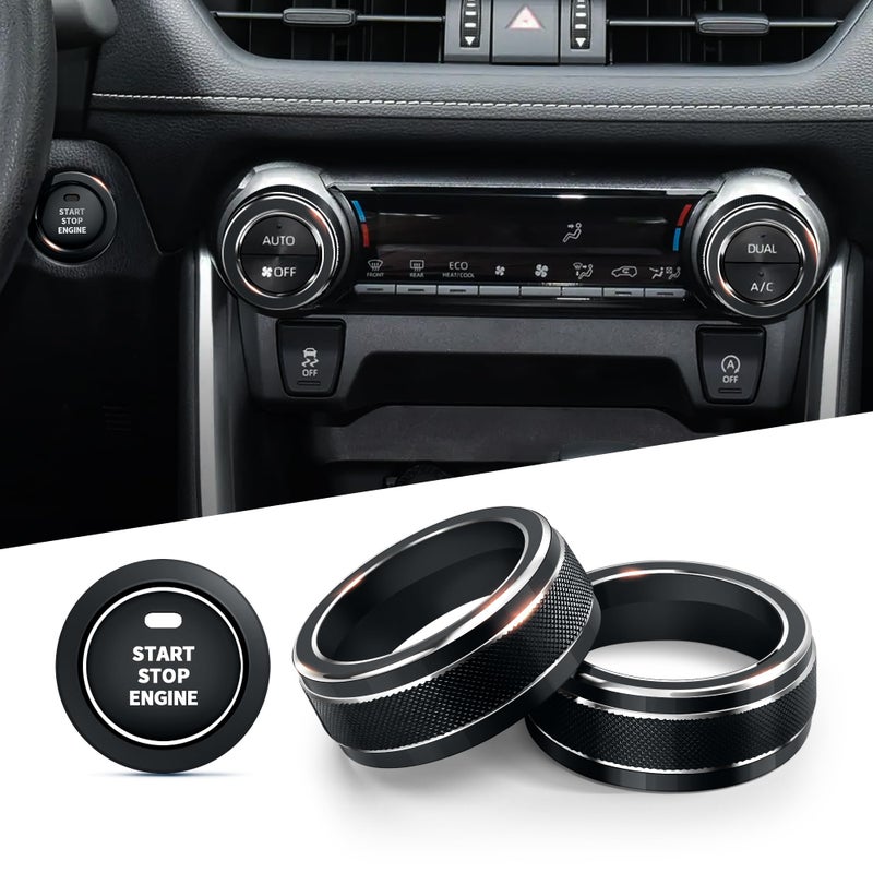 Polodunn for Toyota RAV4 Accessories 2025 2024 2023 2022 2021 2020 2019 -Air Conditioning Knob Covers, Push Start Button Cover Trim Rings 4pcs (Black) - Image 1
